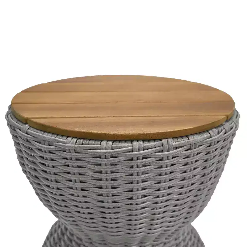 Christopher Knight Home Somchai Modern Acacia Wood Patio End Table with Wicker Hourglass Base and Round Slatted Tabletop