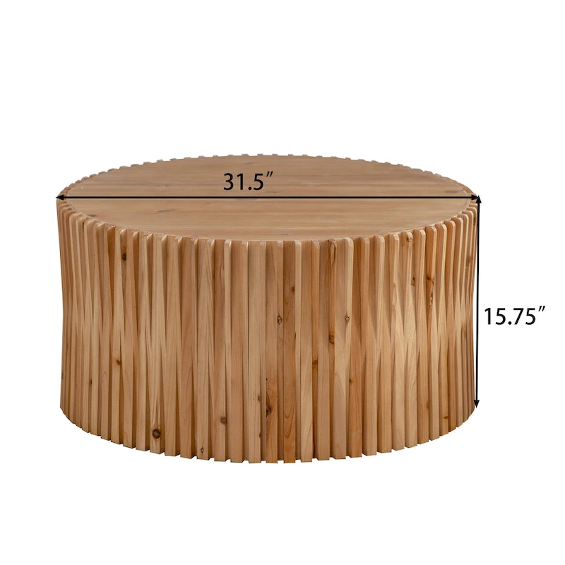 Retro Fashion Style Cylindrical Coffee Table with Vertical Texture Relief Design