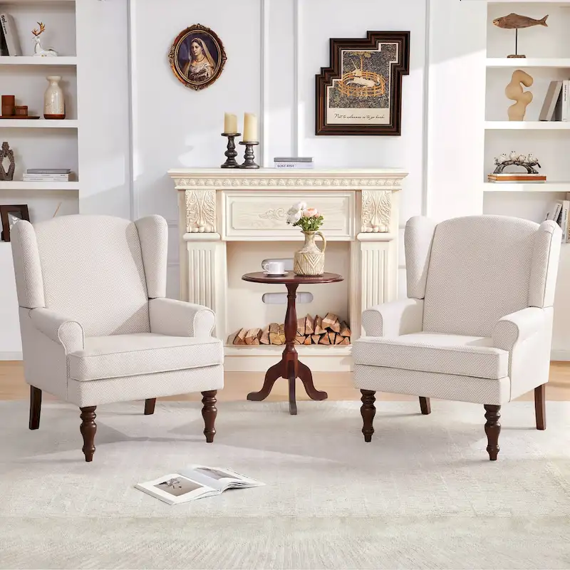 Accent Armchair with Turned Legs, Beige/Grey/Blue, Single Seat