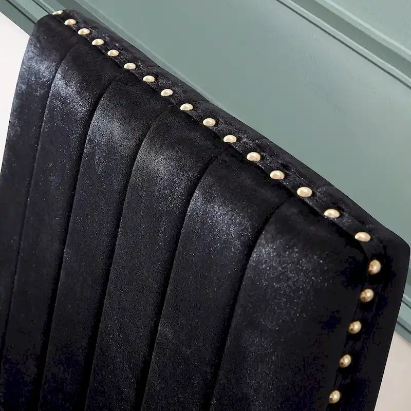 Modern Channel High Back Dining Chairs with Nailhead Trims and Polished Metal Legs