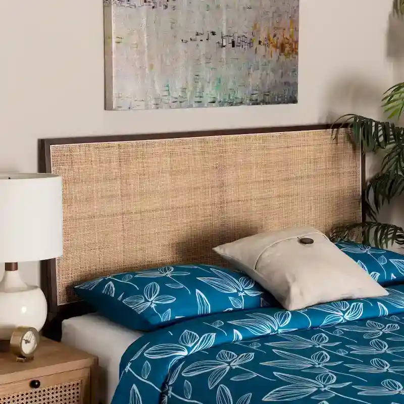 bali & pari Aurelia Modern Bohemian Bayur Wood and Natural Rattan Headboard