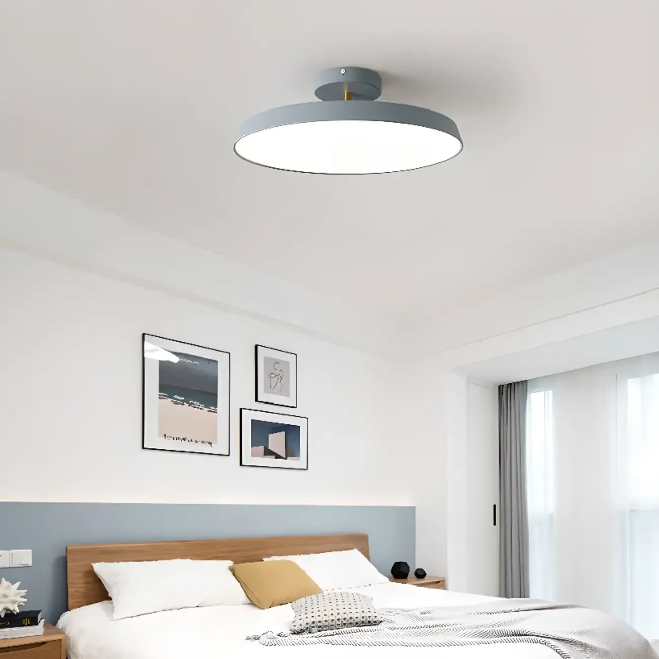 Modern Grey Round Dimmable Semi Flush LED Ceiling Light