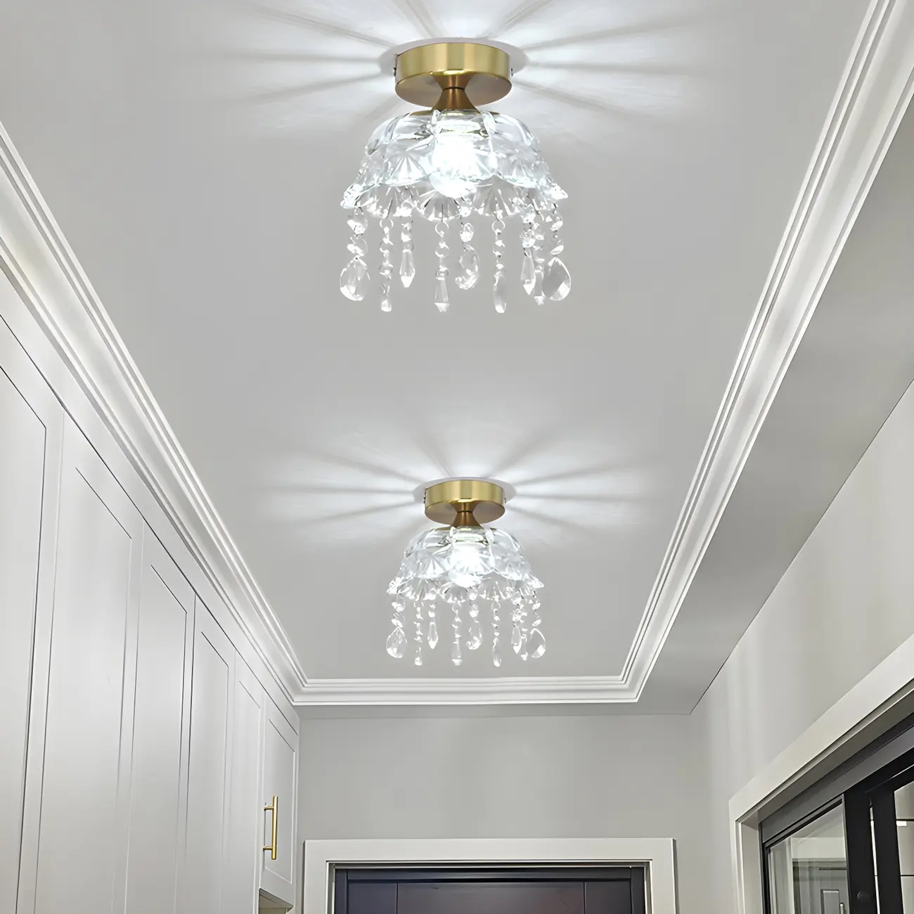 Elegant Golden Crystal Flower Dome Semi Flush Ceiling Light
