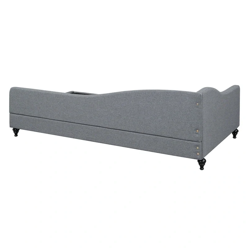 L-Shaped Linen Daybed with Solid Wood Legs