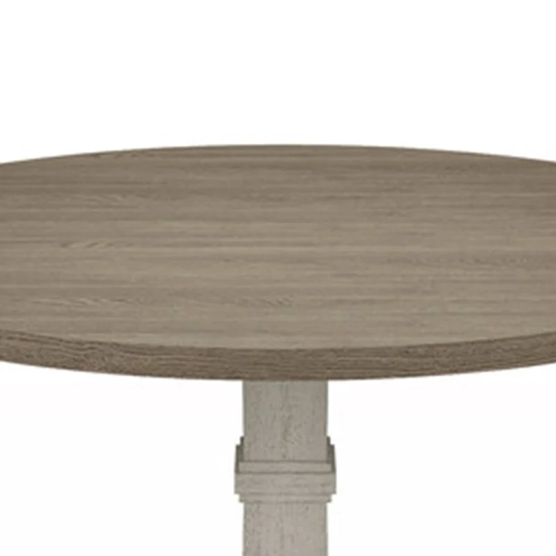 Sane 59 Inch Dining Table, Round Top with Pedestal Base, White, Gray