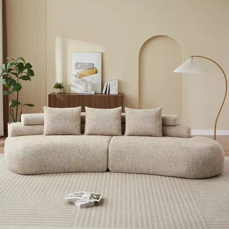 Christopher Knight Home Fiorella 122 Modern Curved 4-Seater Sectional Sofas with 3 Pillows