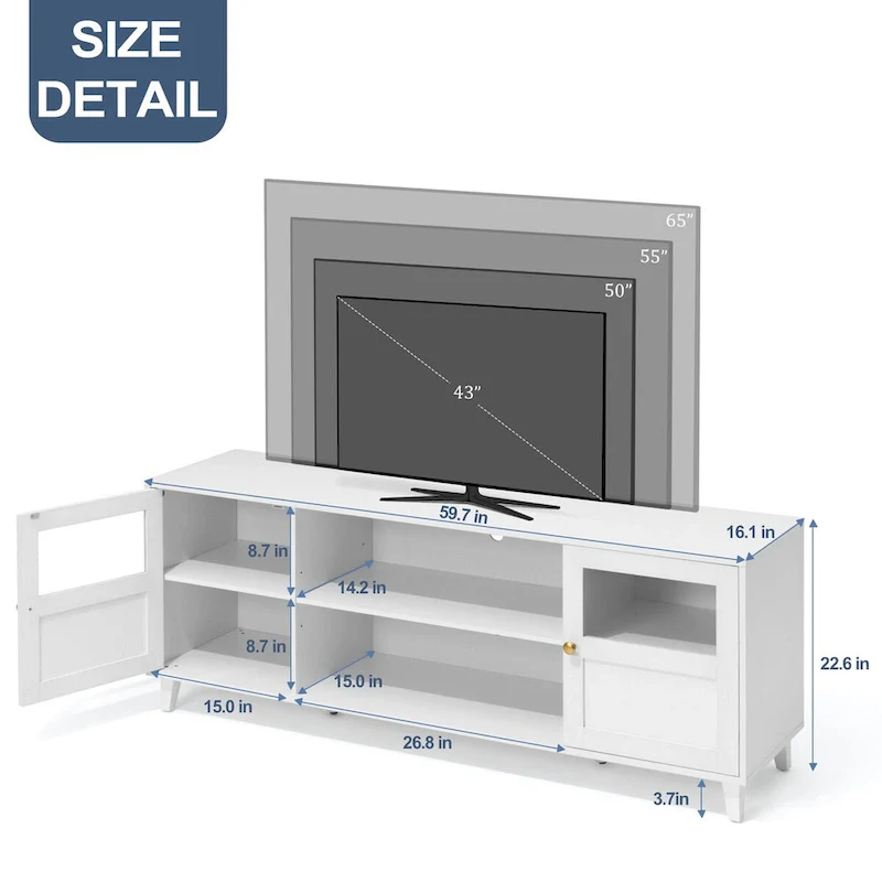 TV Stand Enterteinment Center Console with LED Lights - 59.7 in W * 22.6 in H * 16.1 in D