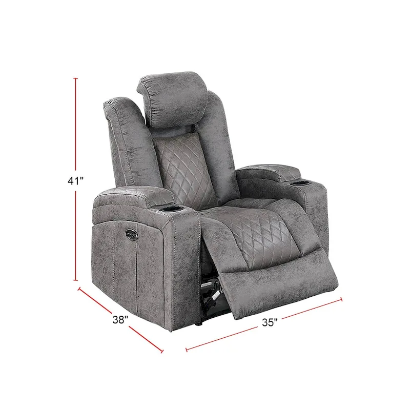 Power Recliner with Cup Holders and USB Charger - Single Seat
