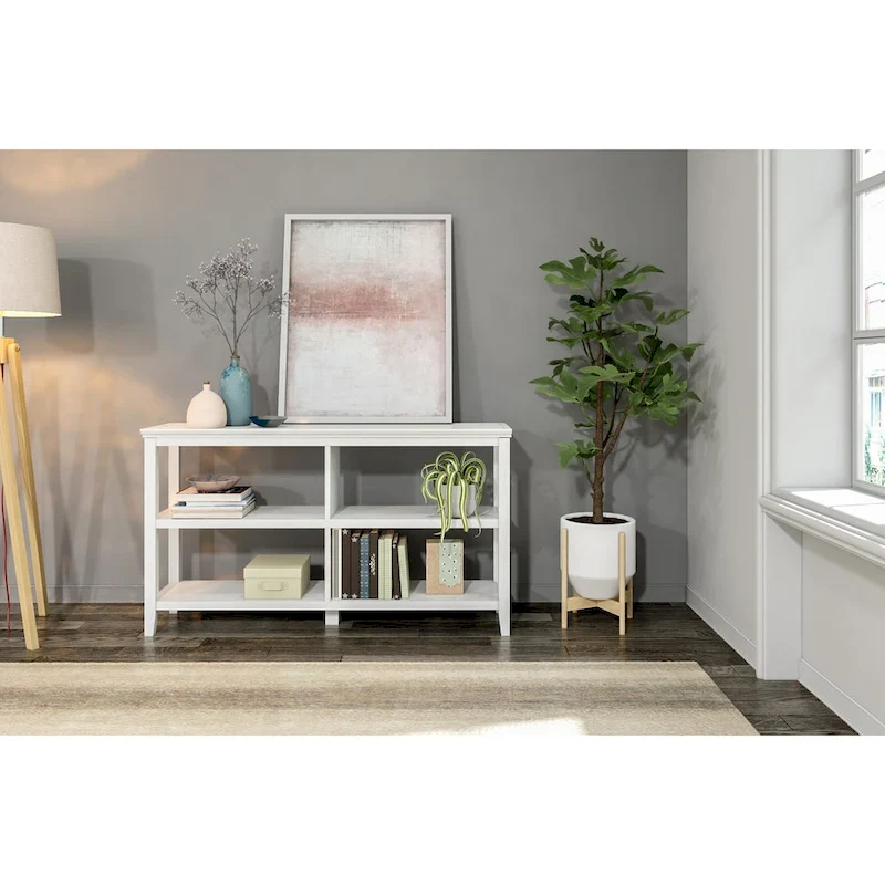 White Open Bookcase, 2-Sided, 2 Shelves per Side, 1-Person Assembly