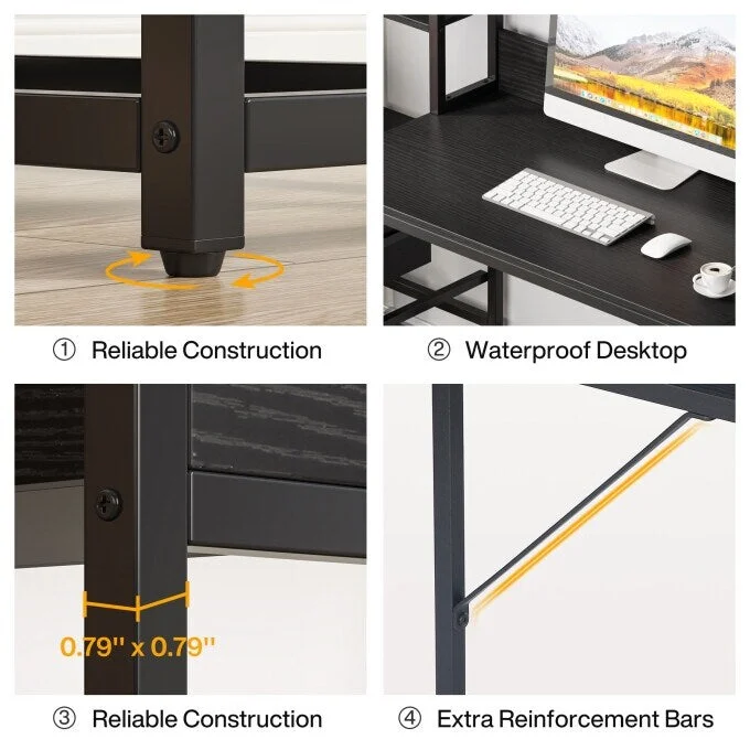 Rustic Computer Office Desk with Drawers and Hutch