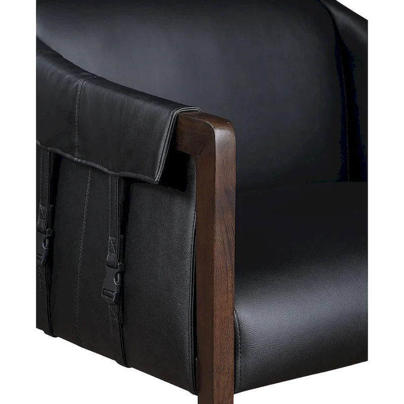Brown Faux Leather Sling Accent Chair with Buckle Design