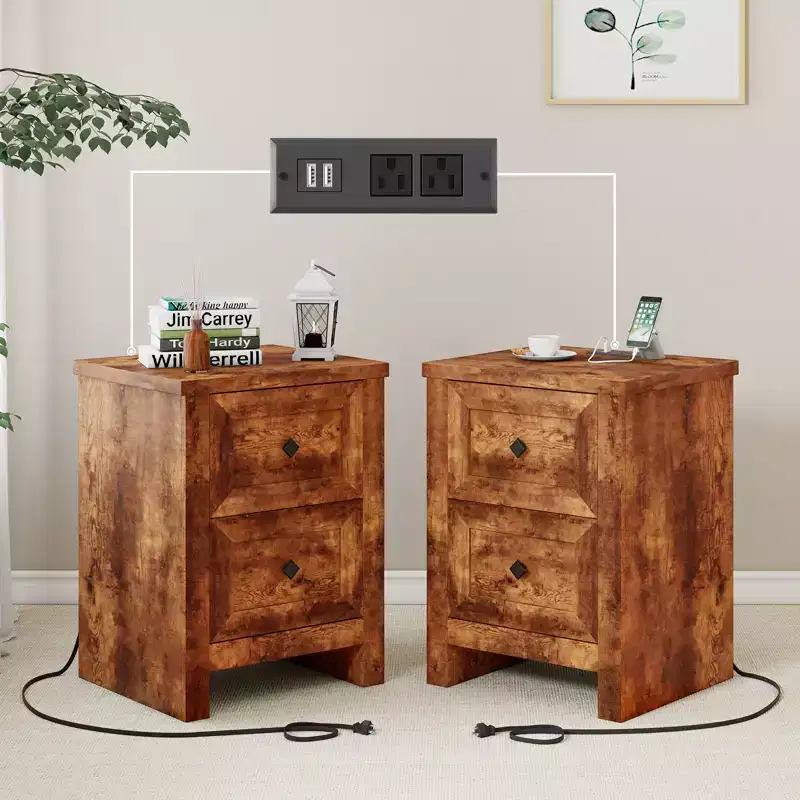 AMERLIFE Nightstand Set of 2 with Charging Station