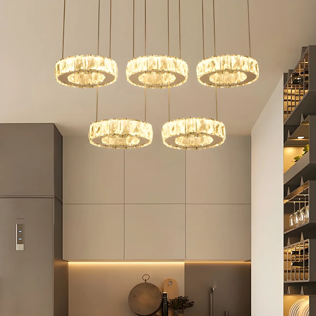 Elegant Crystal LED Kitchen Pendant Light with Remote