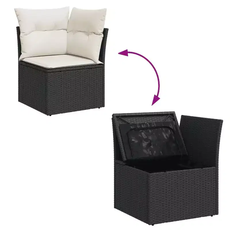 vidaXL 10 Piece Patio Sofa Set with Cushions Black and Cream Poly Rattan