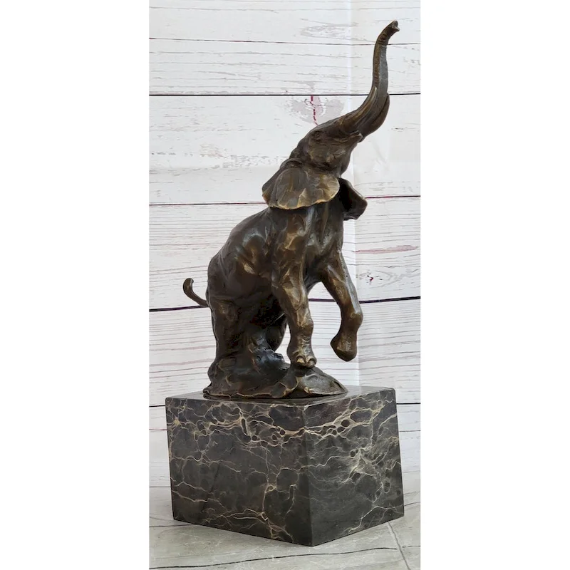 Elephant Standing On Hind Legs Bronze Figure Statue Sculpture Signed Art On Marble Base