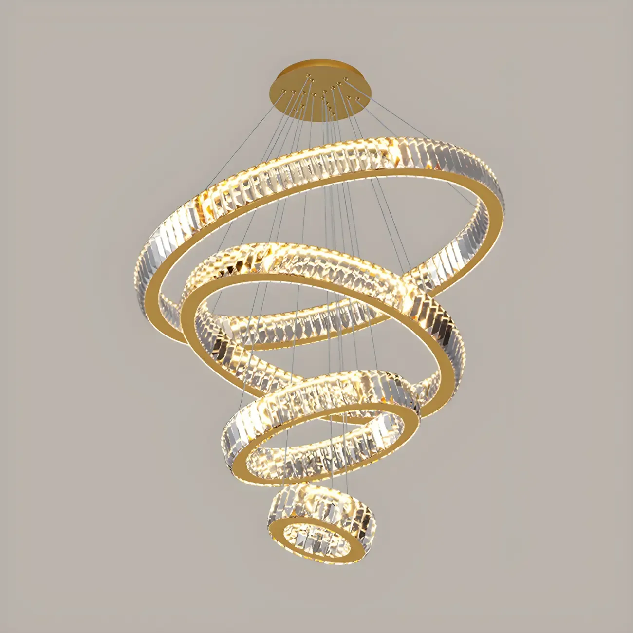 Gold Spiral Ring Crystal Tier Chandelier Modern Remote LED