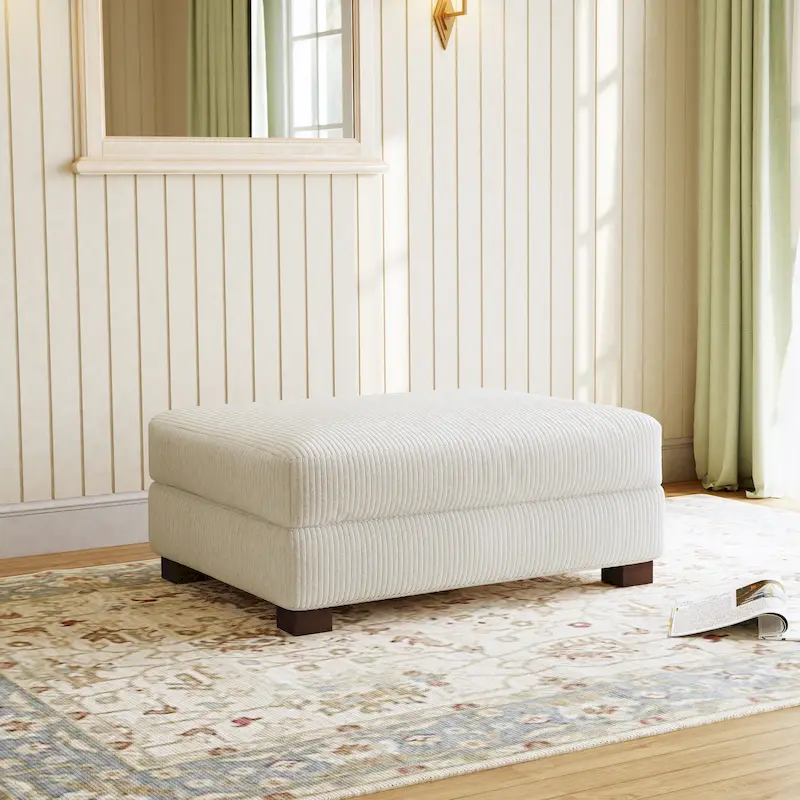 Corduroy Velvet Oversized Ottoman – Orange / Green / Beige / Grey, Seats 1-2