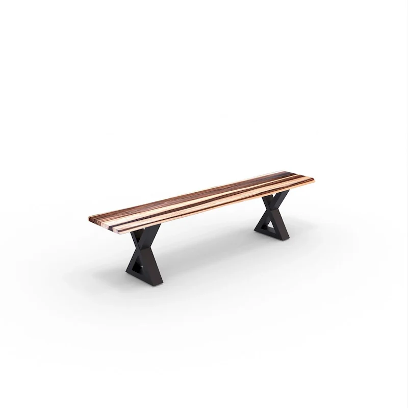 Solid Wood Bench with Metal X Legs