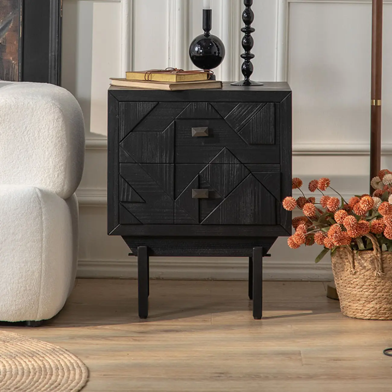 Rectangular Black Parlor Accent Cabinet with Straight Legs
