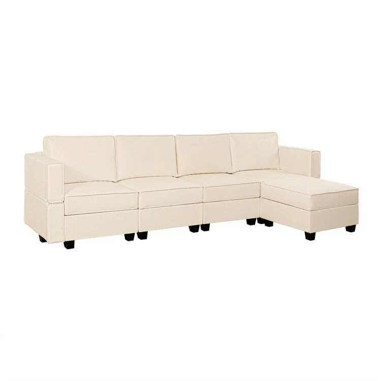 Modular U-Shaped 4 seater Air Leather Sofa with Adjustable armrest and Reversible Chaise