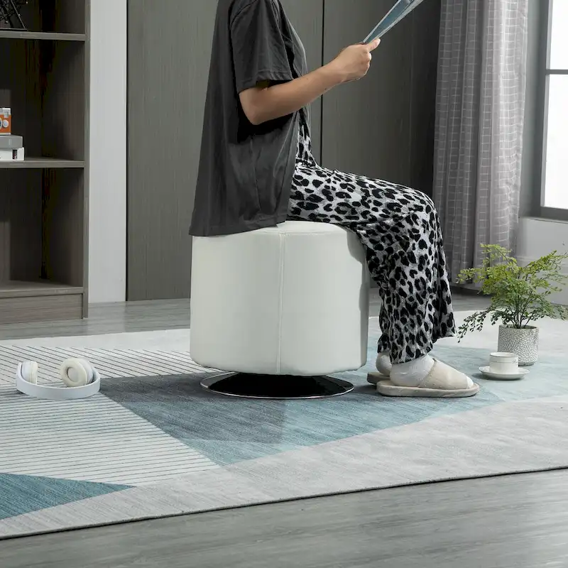 HOMCOM 360-deg Swivel Foot Stool Round PU Ottoman with Thick Sponge Padding and Solid Steel Base