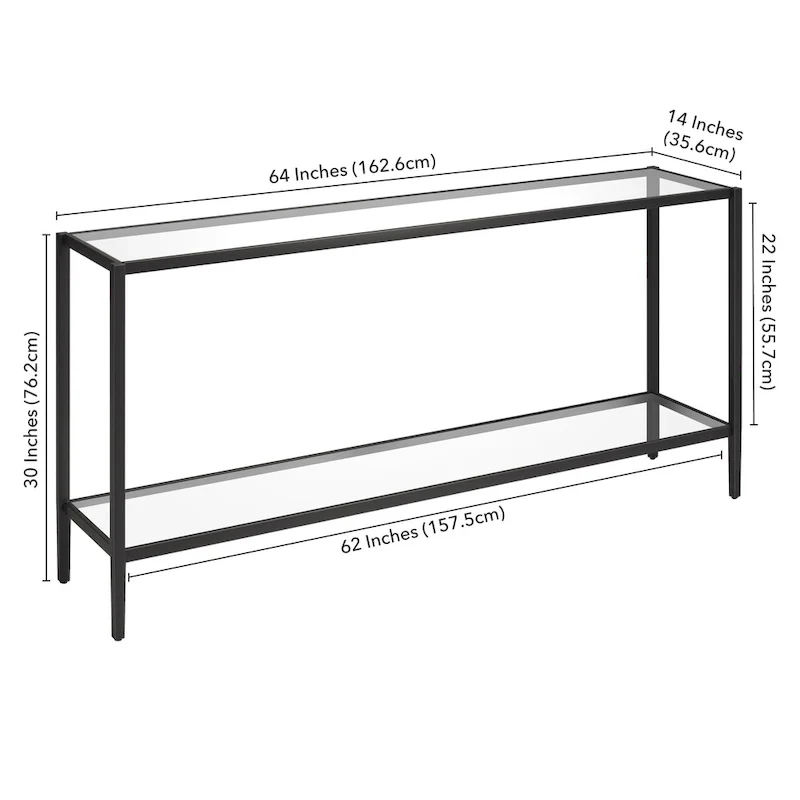 Hera 64 Wide Rectangular Console Table with Glass Shelf - 64 Wide