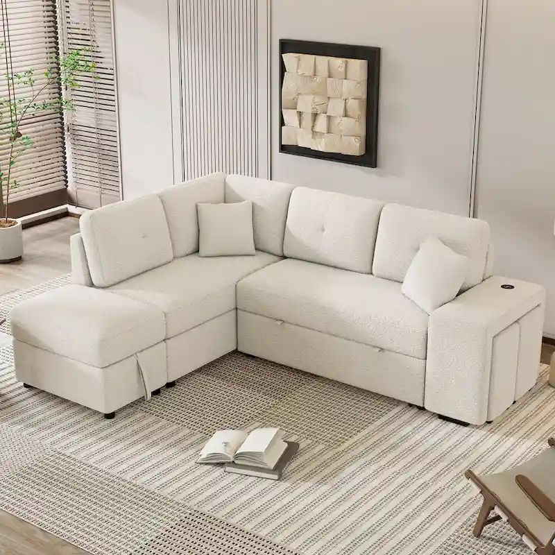 87.7 Convertible Sectional Pull Out Sofa Bed