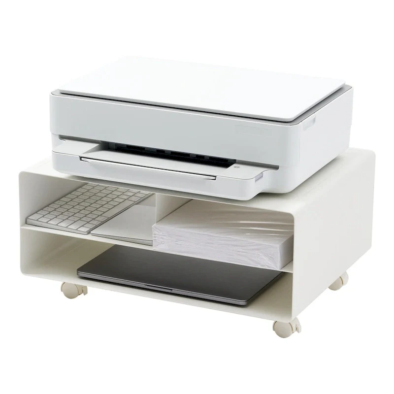 Black / White Rolling Printer Stand with Storage, Steel, Single-User