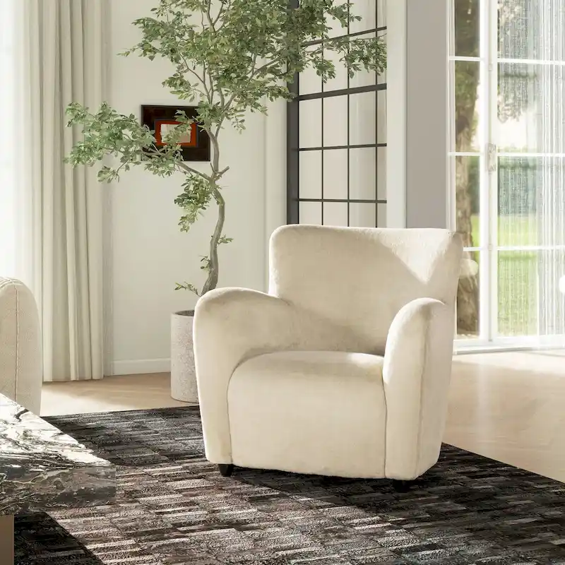 Wolffe 32  Transitional Faux Fur Upholstered Curved Arm Accent Chair