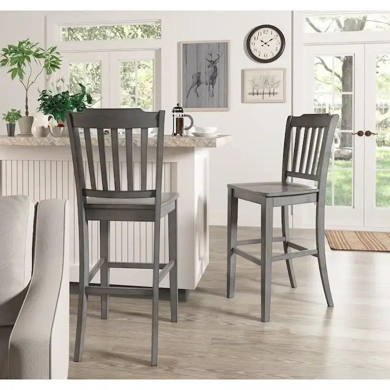 Slat Back Bar Height Chairs (Set of 2)