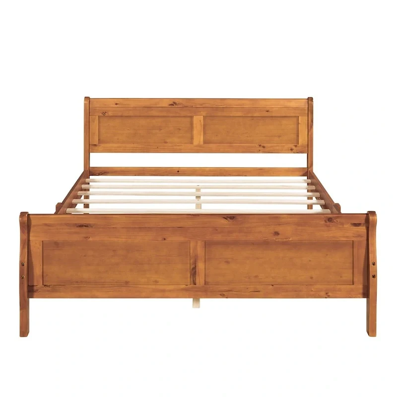 Wood Twin Sleigh Bed with Headboard and Footboard