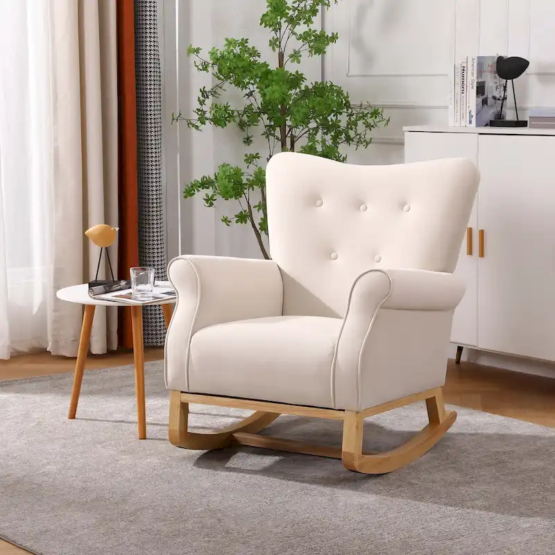 High Back Tufted Velvet Rocking Chair — Orange / Pink / Grey / Beige / Purple / Black, Single