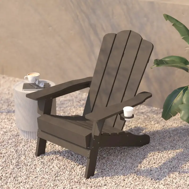 Set of 2 Commercial All-Weather Adirondack Chairs with Cupholders