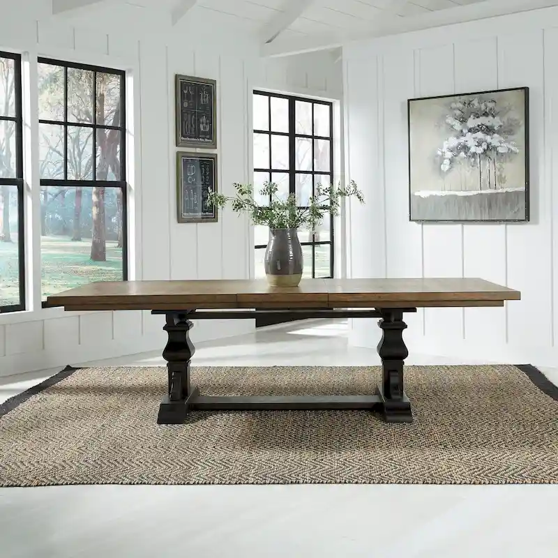 Black Rubberwood Trestle Dining Table with 20