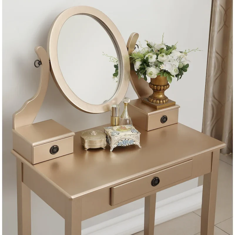 Roundhill Furniture Moniys Wood Moniya Makeup Vanity Table and Stool Set