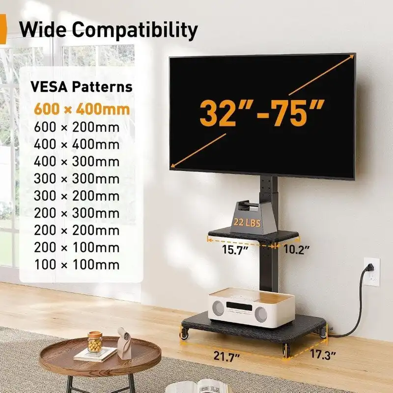 Mobile TV Stand with Power Outlet