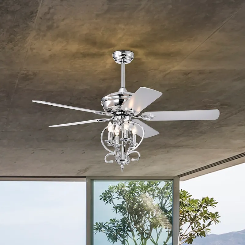 Bella Depot 52  Modern Silver Crystal Ceiling Fan with Remote Control and Light Kit, 3-Speed Reversible Blades - 52 Inches