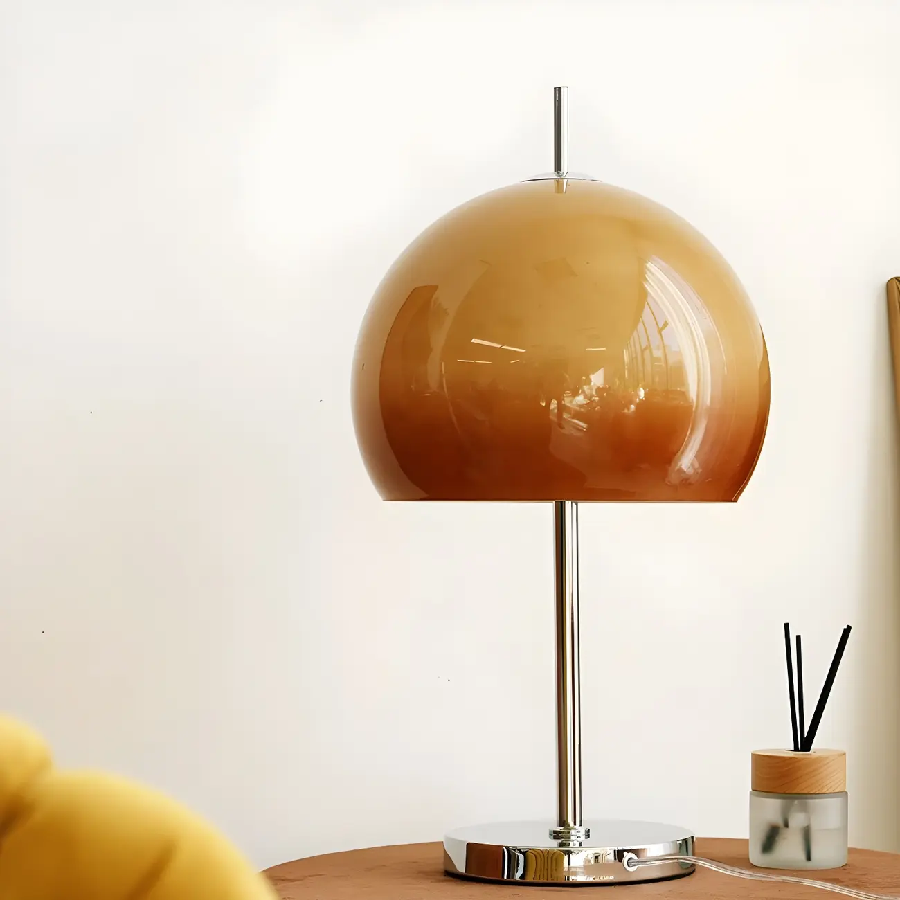 Caramel Gradient Glass Dome Table Lamp Stainless Steel Base