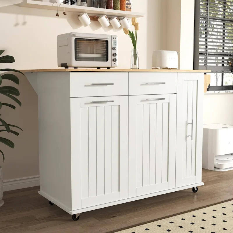 Kitchen Island with Drop Leaf,Kitchen Storage Cart with 3 Tier Pull Out Cabinet Organizer