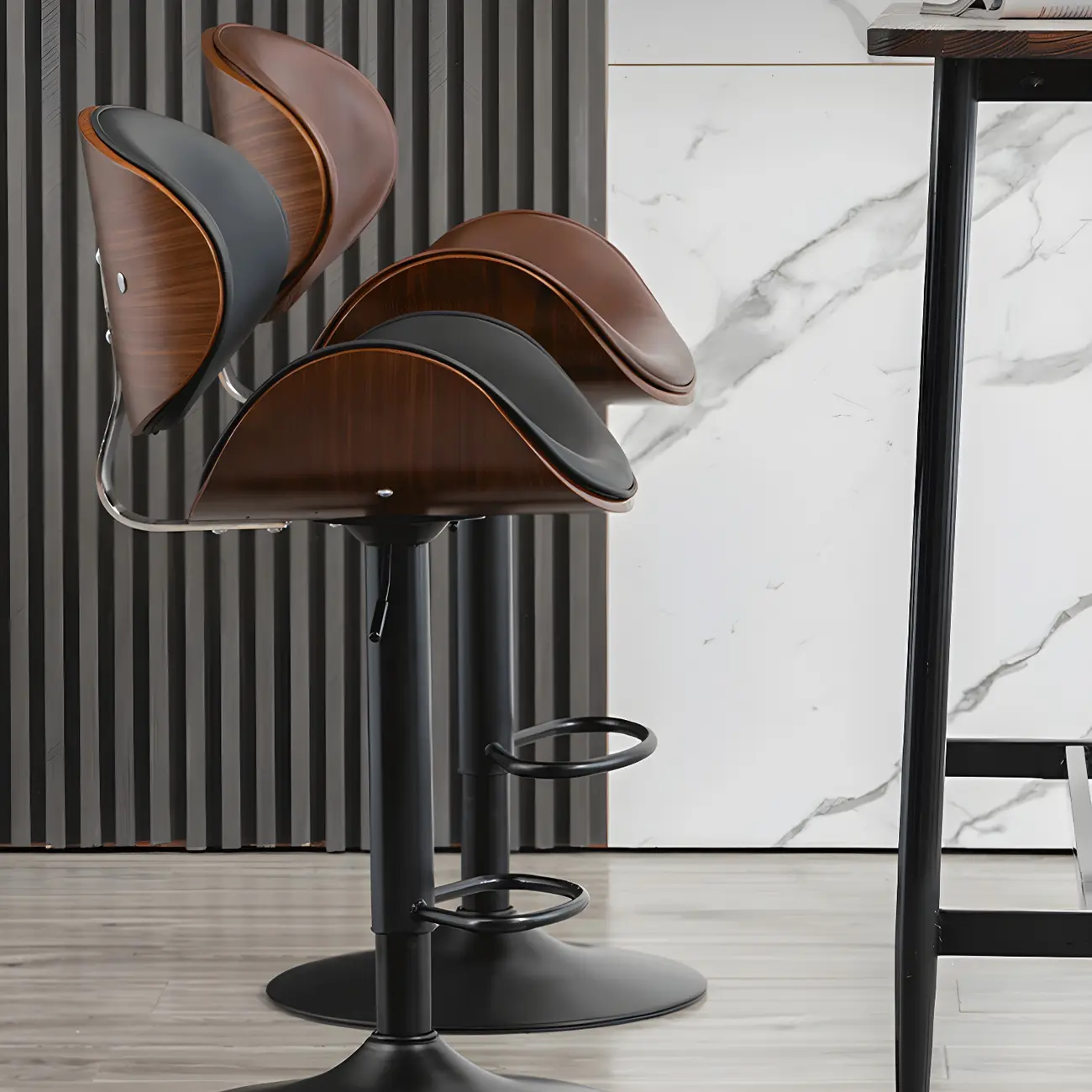 Modern Adjustable Leather Swivel Bar Stools with Backs