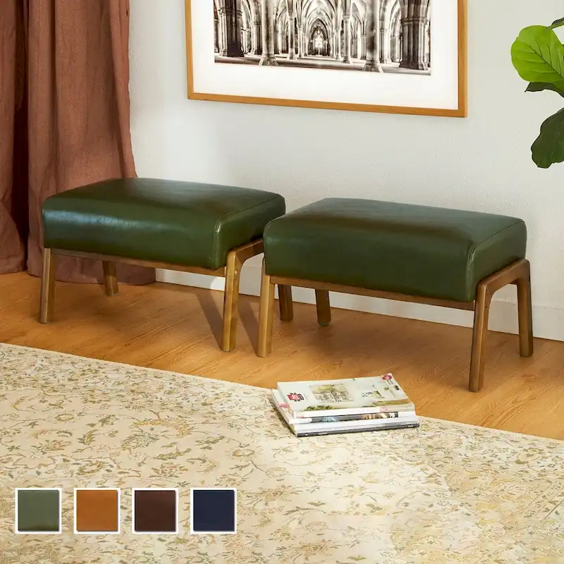 Mid-Century Leatherette Ottoman Accent Stools