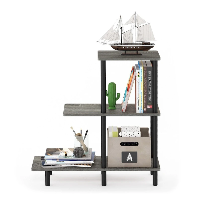 Furinno Turn-N-Tube 3-Tier Sofa Side Table Tall, Espresso/Black