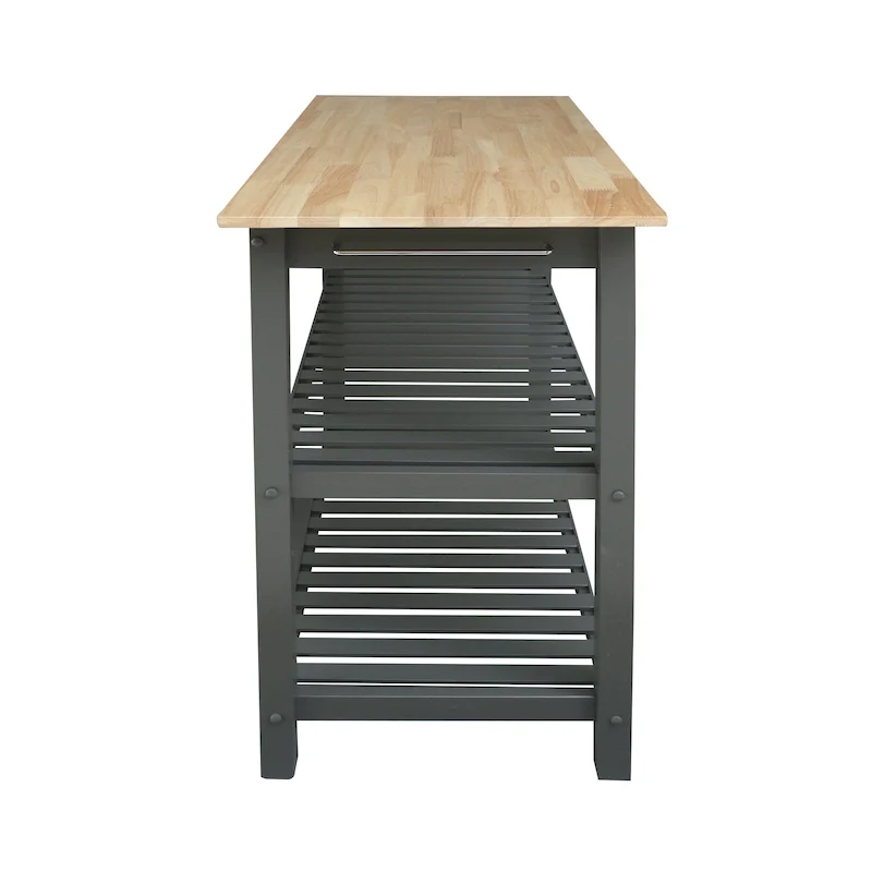 2-shelf Natural Solid Wood Top Kitchen Island - N/A