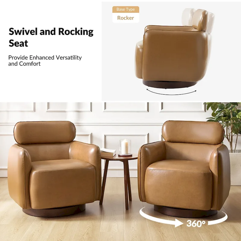 Raphael Modern Swivel Genuine Leather Barrel Chair