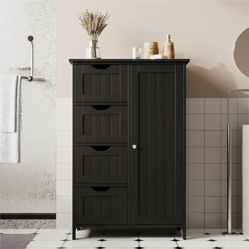 Bathroom Floor Cabinet with 4 Drawers and Cupboard - 32.5 Inch