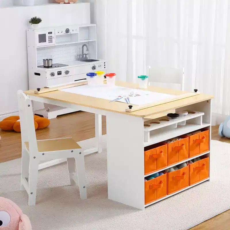4 in 1 Kids Art Table and Chair Set,Toddler Craft Large Storage Desk with Portable Art Supply Organizer, Drawing Desk, Kids Activity and Study Table