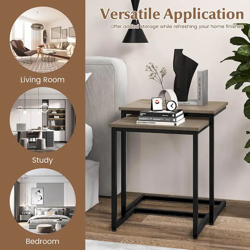 Gymax 3 Pcs Nesting Coffee End Table Set Stacking Side Nightstand