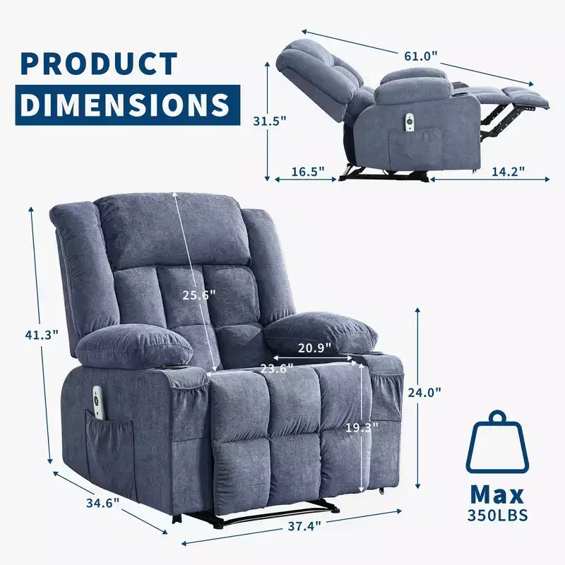COZONY Recliner Chair with Massage & Heat,Glider Chair with Side Pockets & Cup Holder for Living Room
