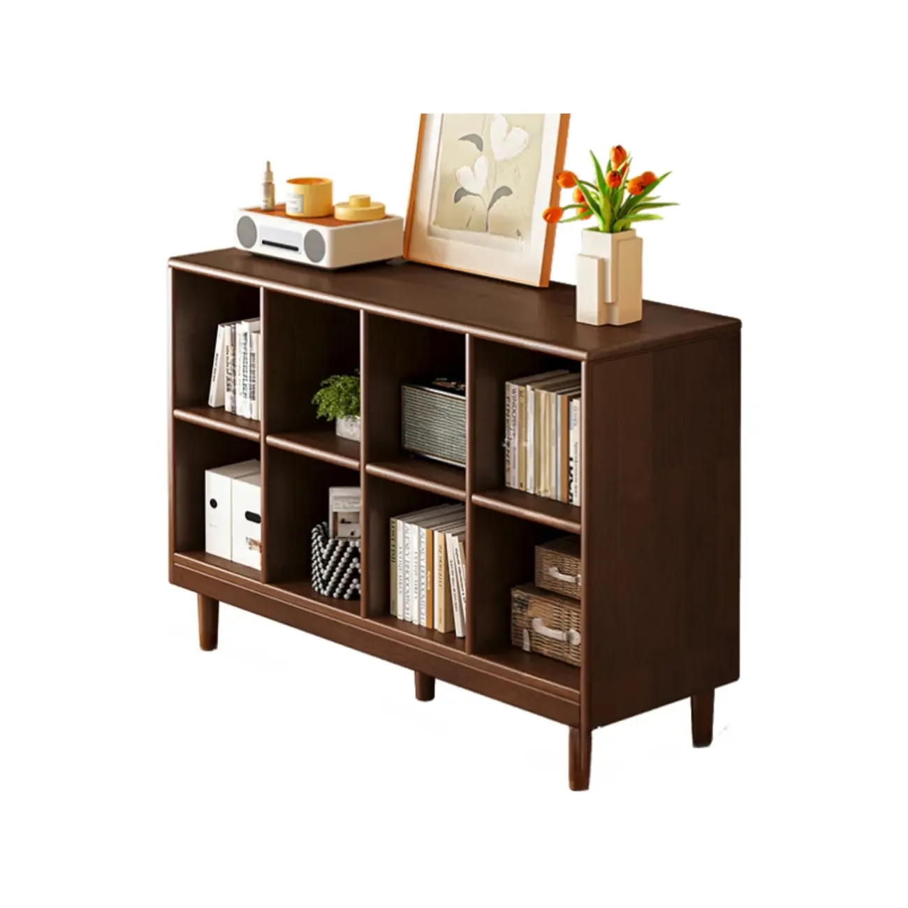Brown Natural Wood Freestanding Modular Cube Bookcase