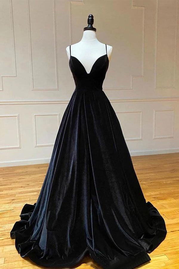 Simple Black Velvet Long Prom Dress, Black Evening Dress